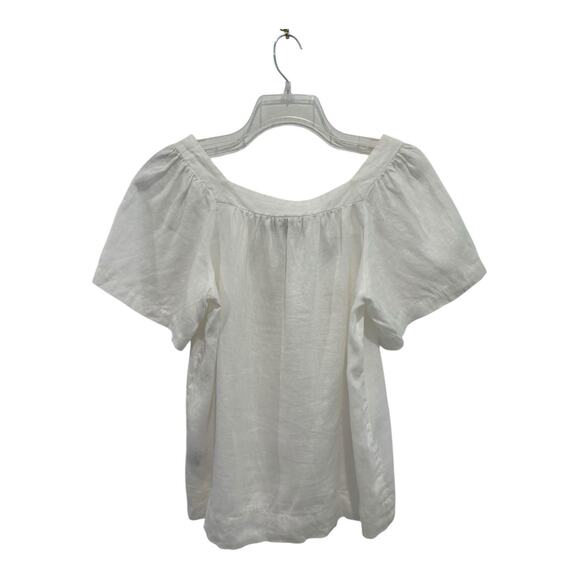 Premise Top Womens Medium White Linen‎ Blouse Pleated Bodice Minimalist Peasant - Picture 2 of 8